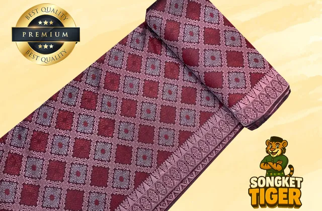 Songket tenun fabric folded to show its woven diamond motif pattern