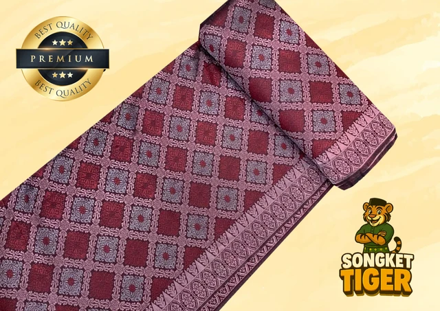Songket Tenun Penuh premium fabric design 3 by SongketTiger, rolled to show its full diamond-motif weave.