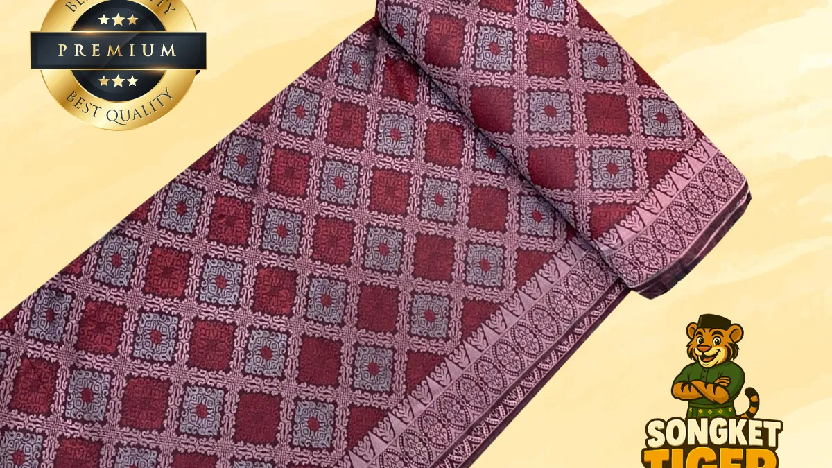 Songket tenun fabric folded to show its woven diamond motif pattern