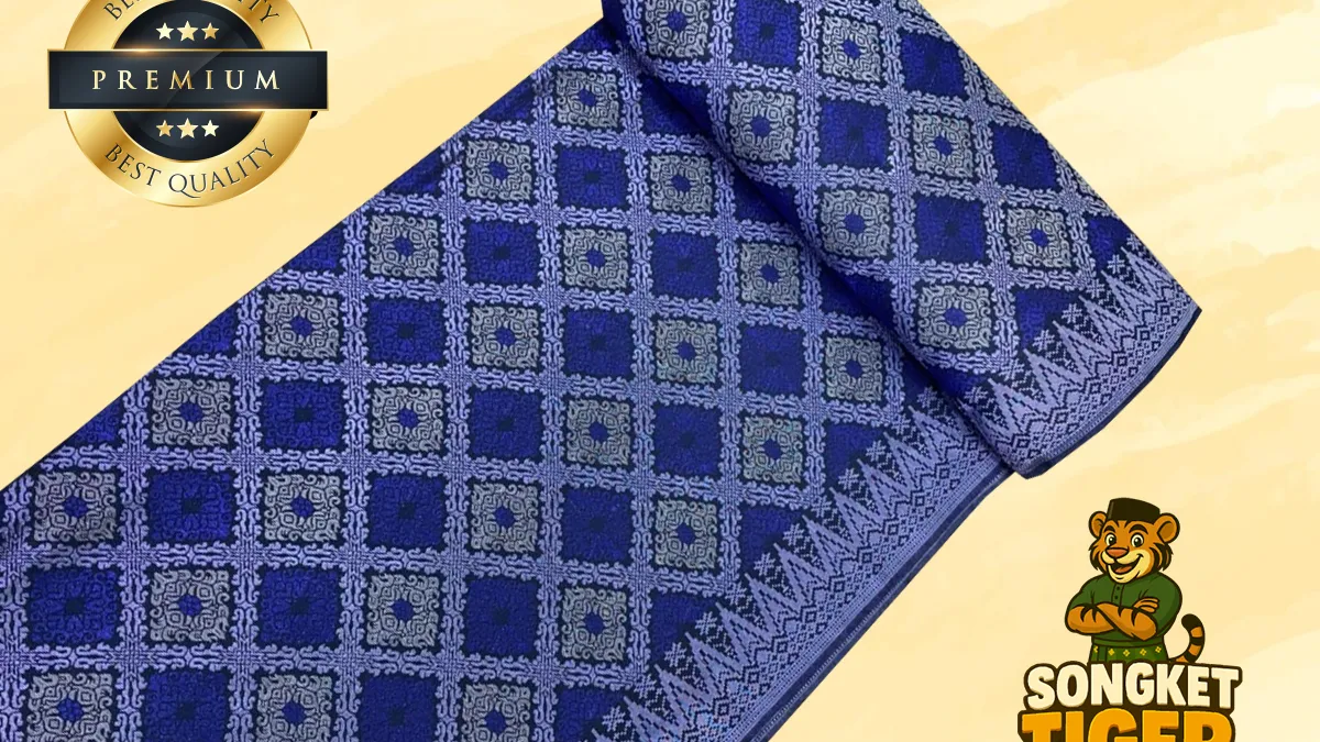 Songket fabric detail showing metallic thread motifs