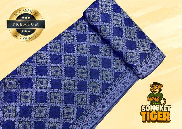 Songket Tenun Penuh premium fabric design 6 by SongketTiger, rolled to show its full diamond-motif weave.