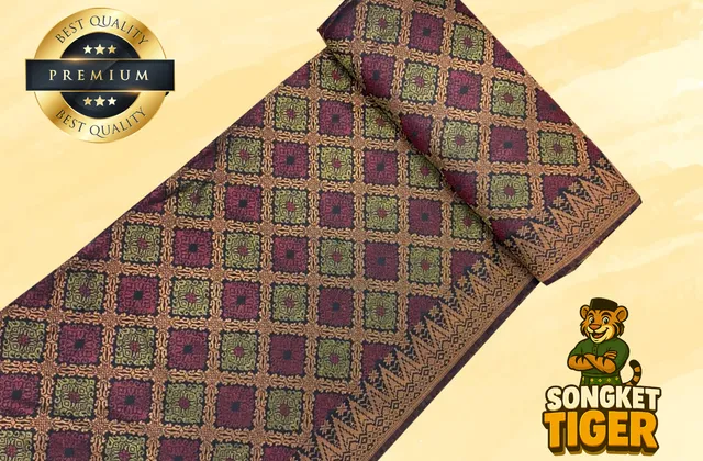 Modern songket fabric with minimalist gold pattern on a lighter background