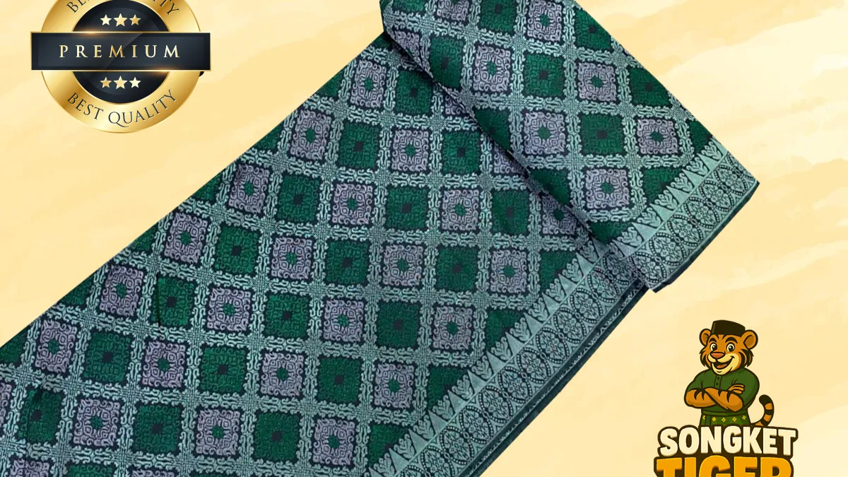 Rolled songket fabric with gold thread border pattern