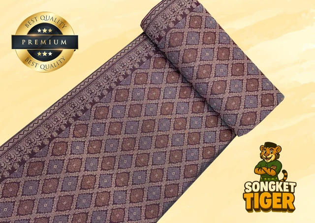 Songket Tenun Penuh premium fabric design 4 by SongketTiger, rolled to show its full diamond-motif weave.