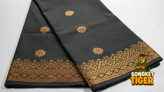 Kain Pasang Songket Tenun fabric design 3 by SongketTiger, folded to show its woven gold and silver motif border.