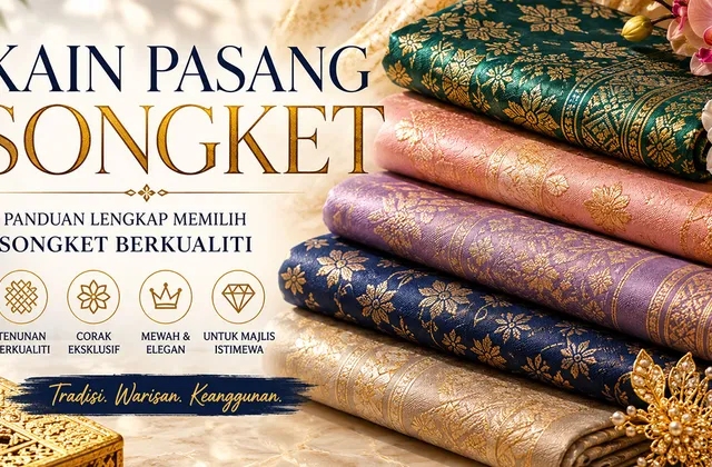 Kain pasang songket dengan corak tenunan benang emas