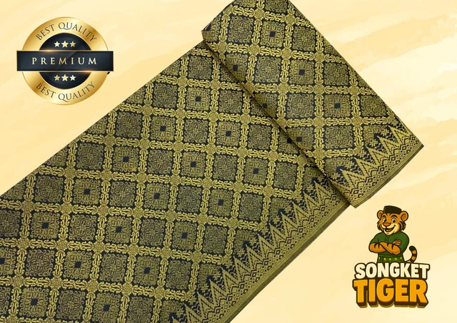 Songket Tenun Penuh premium fabric design 9 by SongketTiger, rolled to show its full diamond-motif weave.