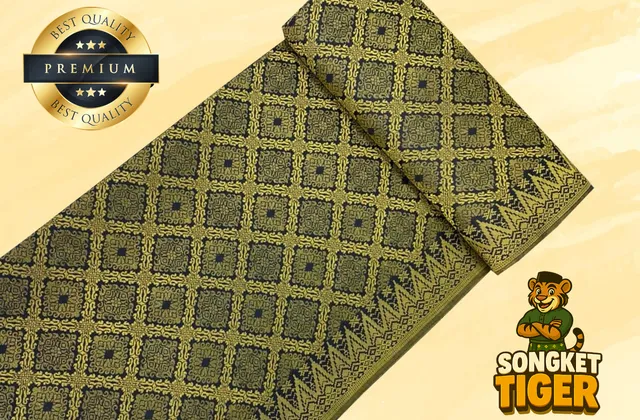Songket fabric folded neatly showing multiple motif sections