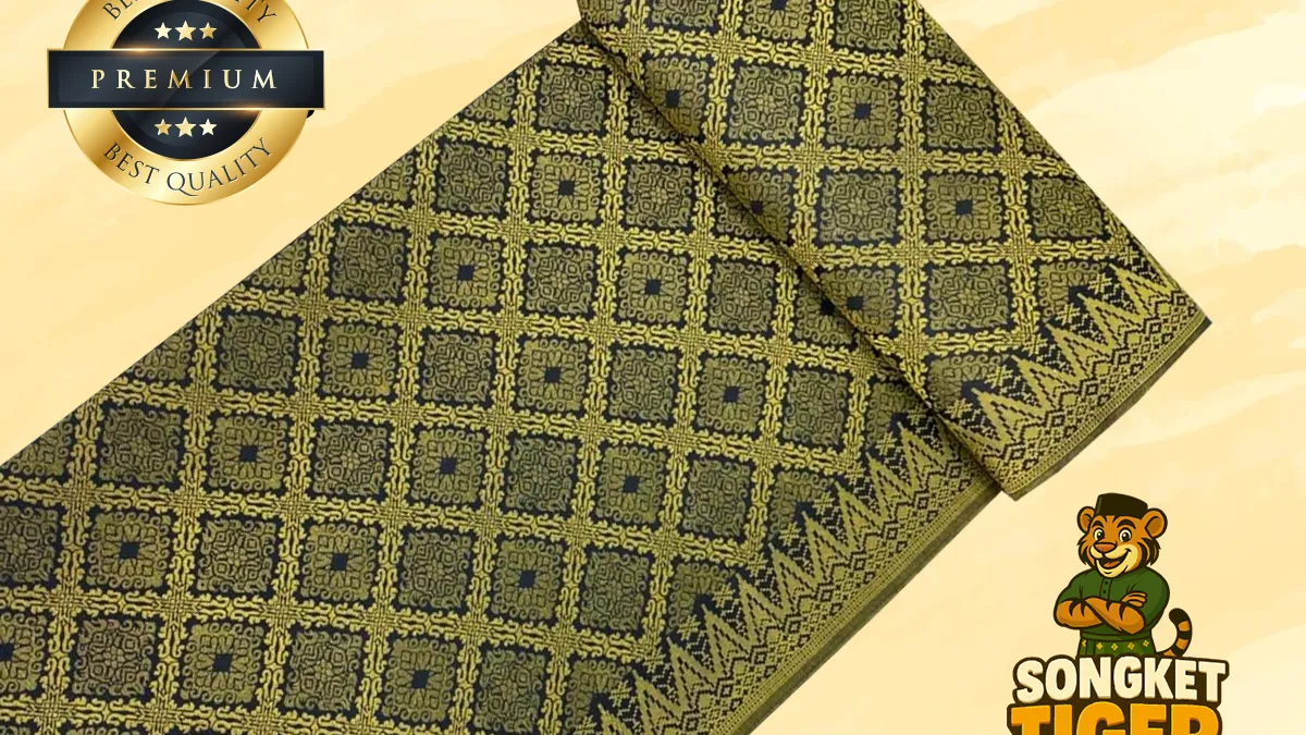 Songket fabric folded neatly showing multiple motif sections