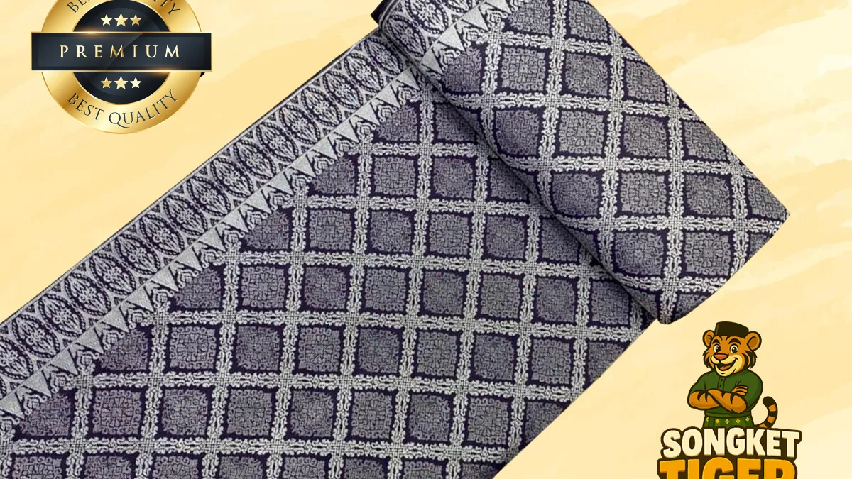 Songket fabric with regional motif pattern woven in gold thread