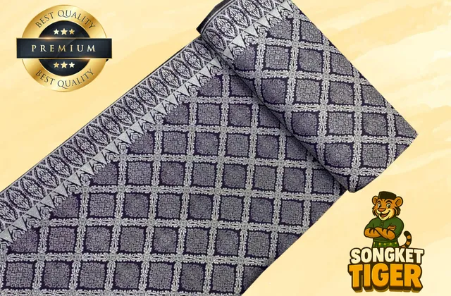 Songket fabric with regional motif pattern woven in gold thread