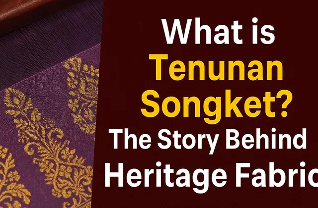 Close-up of handwoven Tenunan Songket fabric with gold thread motifs