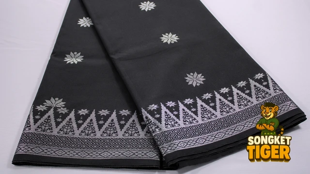 Kain Pasang Songket Tenun fabric design 11 by SongketTiger, folded to show its woven gold and silver motif border.