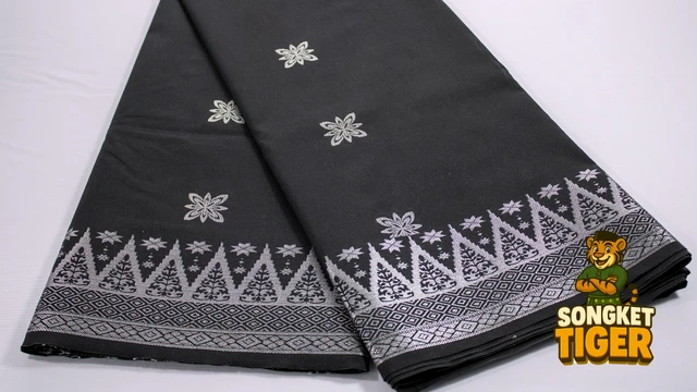 Kain Pasang Songket Tenun fabric design 15 by SongketTiger, folded to show its woven gold and silver motif border.